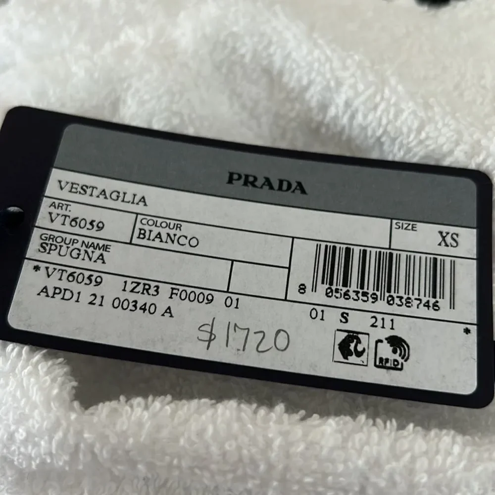 NWT Prada Triangle Logo White with Black Trim Unisex Robe Size XS - Picture 5 of 8